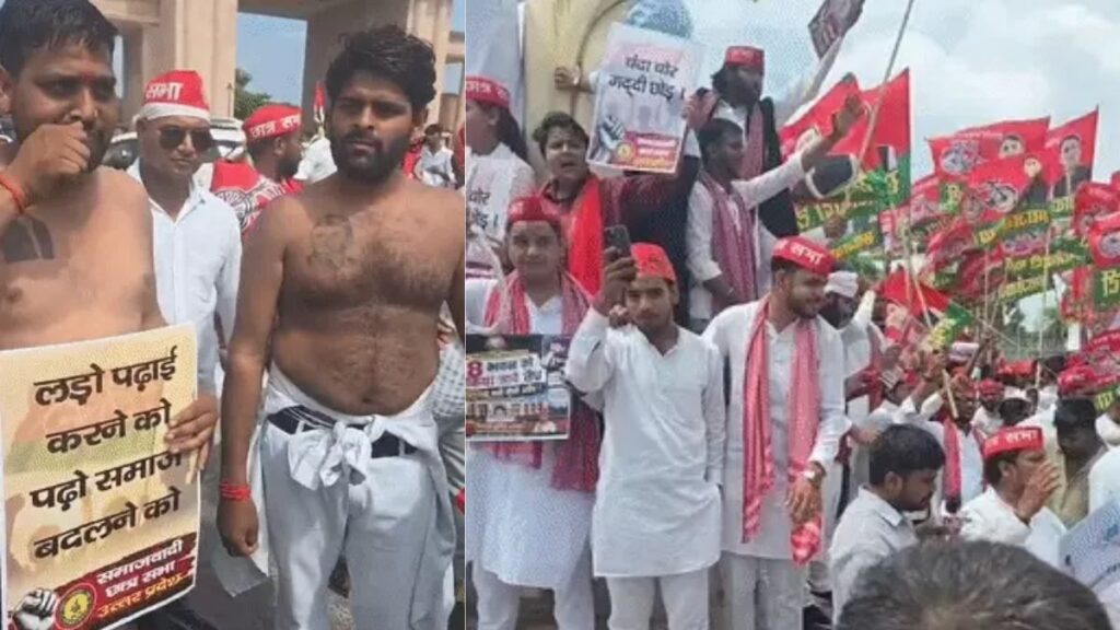 फांसी का फंदा लेकर सड़क पर उतरे सपाई! पुलिस ने घसीटकर बसों में भरा, ‘कलियुग के कन्हैया’ वाले पोस्टर से गरमाई सियासत